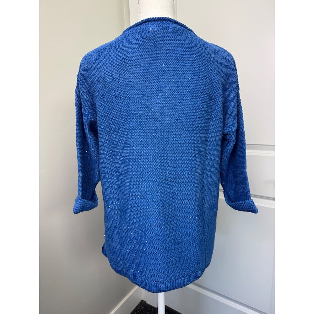 DKNY Jeans Womens 1X Sequin V-Neck Light Sweater Blue Soft Comfortable - Picture 4 of 11
